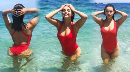 selena gomez hot in red monokini