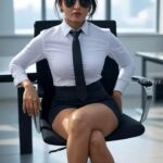 Anuska shetty stylish look with glasses and thighs,cleavage and navel show HD AI (110)