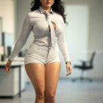 Anuska shetty stylish look with glasses and thighs,cleavage and navel show HD AI (79)
