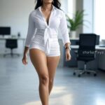 Anuska shetty stylish look with glasses and thighs,cleavage and navel show HD AI (97)